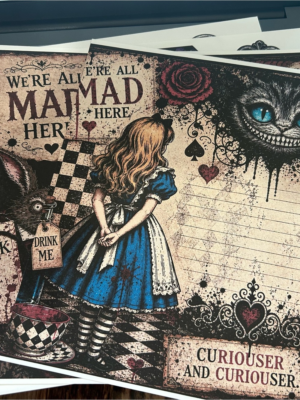 Alice in Wonderland dark Goth Academia junk Journal Ephemera pack